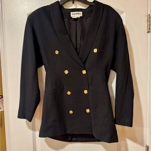 Women's Black Double-Breasted Blazer with Gold Buttons